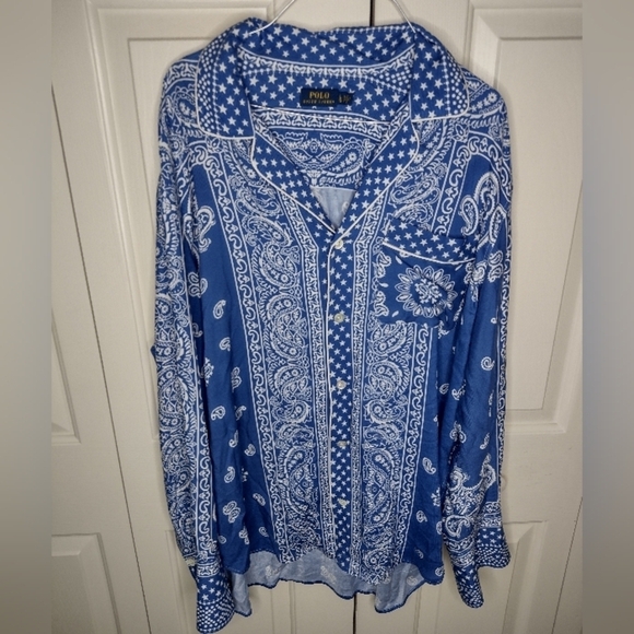 Polo Ralph Lauren Tops - Polo Ralph Lauren Women's Paisley Loose Fit Light Shirt Top Size Large L Blue